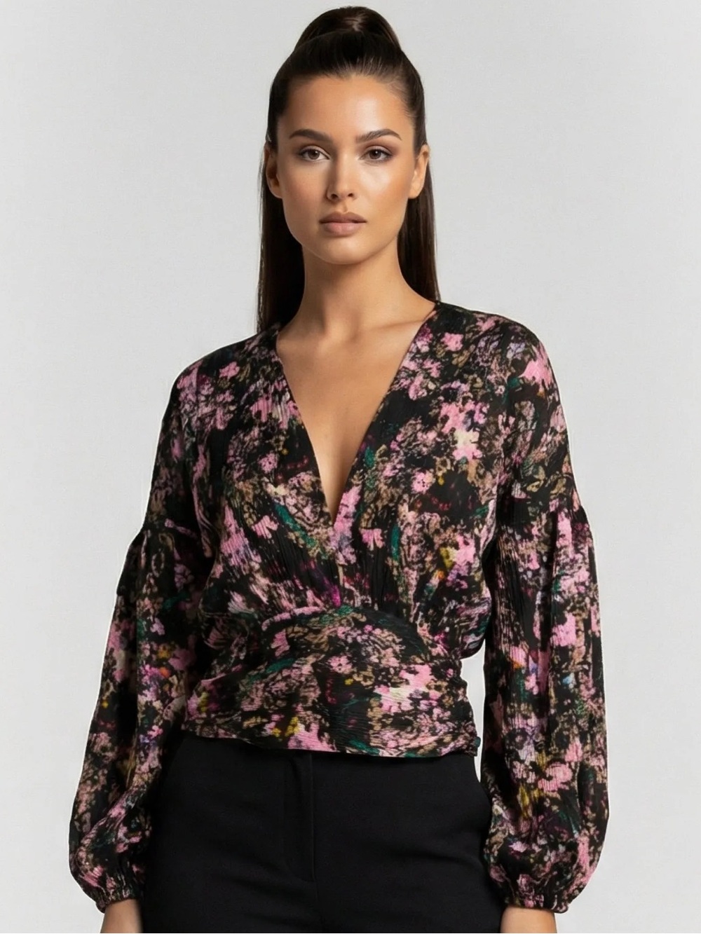 IRO PARIS $495 “Danna” Floral Plissé Blouse • 2021 Fall Collection